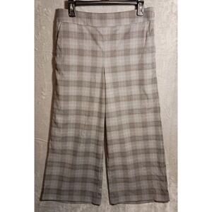 LOFT Gray/Brown Plaid Crop‎ Trouser/Culotte Pants Flat Front Pockets Wide Leg
